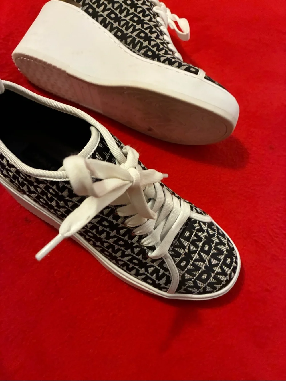DKNY Logo Platform Sneakers with White Soles